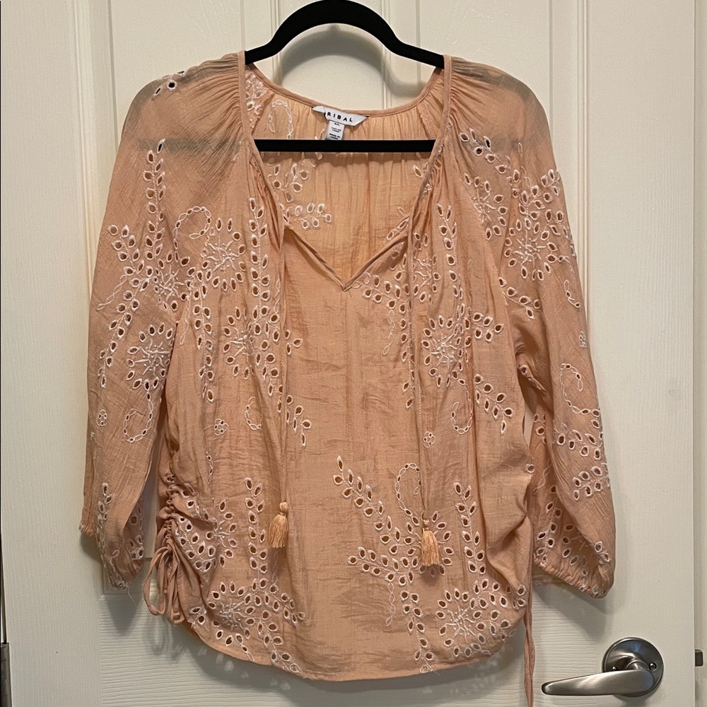 Peach Embroidered/eyelet Women's BohoTop Sz Lg